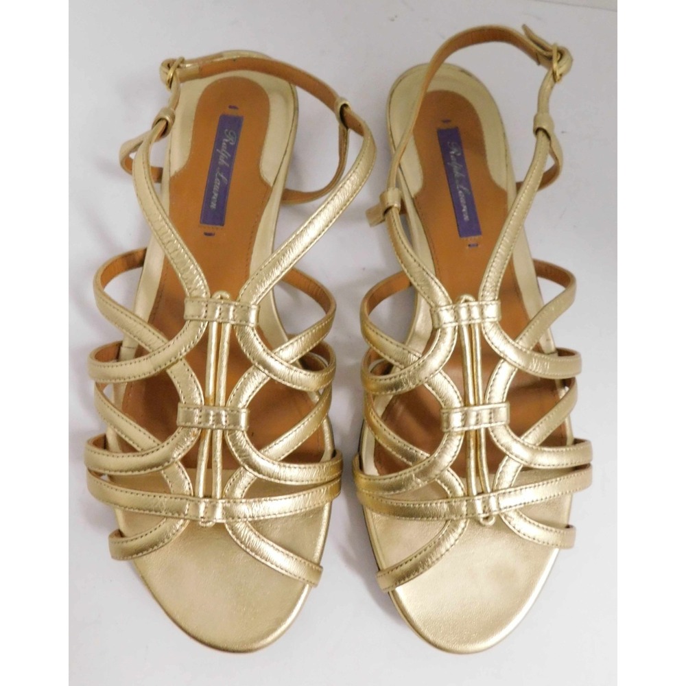 Ralph Lauren Purple Label Gold leather Strappy Open Toe Slingback Sandals 38.5 B